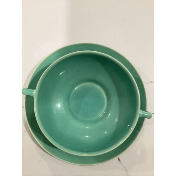 4 Fitz and Floyd Total Colour Coquille Turquoise Soup Bowl Under Plate - Picture 5 of 11